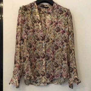 Zara 100% Silk Floral Print , Studs Blouse M